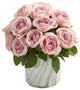 Rose Artificial Arrangement in Marble Finish Vase, Pink