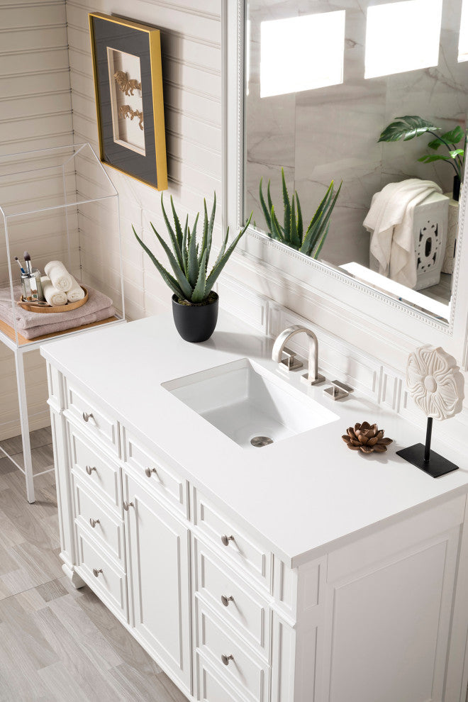 Bristol 48" Single Vanity Bright White, White Zeus Quartz