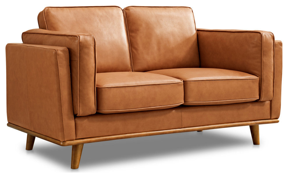 Valencia Artisan Modern Top Grain Nappa 11000 Leather Loveseat Sofa, Cognac