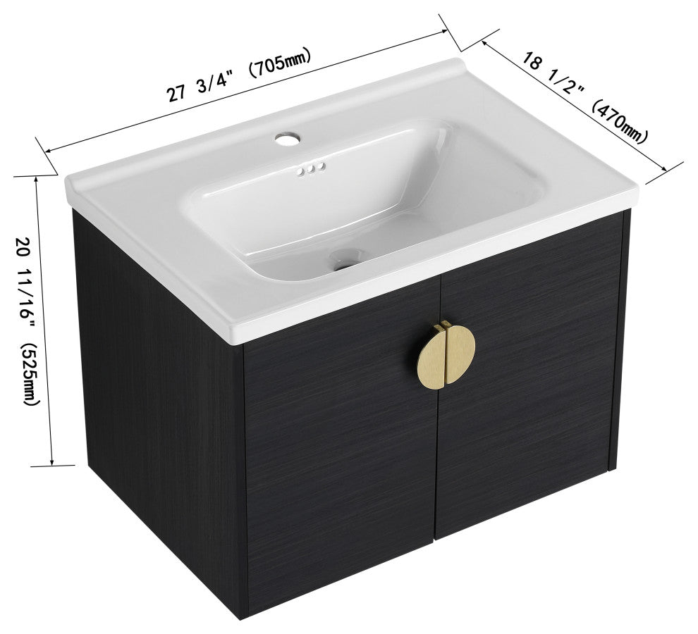 GDF Studio 40" Wall-Mounted Bathroom Vanity, Ceramic Sink & Soft-Close Doors