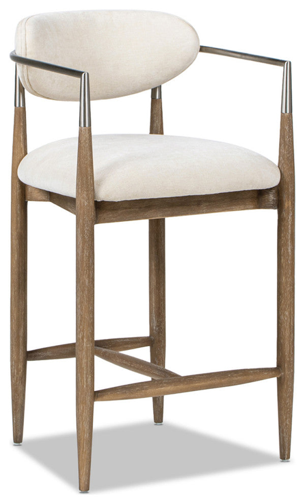 Artemis 26" Mixed Material Chenille Upholstered Counter Stool, Warm White