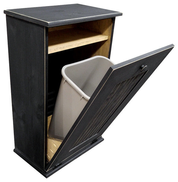 Wooden Trash Bin, Old Black
