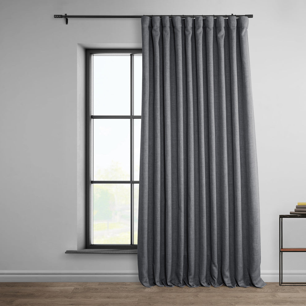 Faux Linen Extra Wide Room Darkening Curtain Single Panel, Dark Gravel, 100"x96"