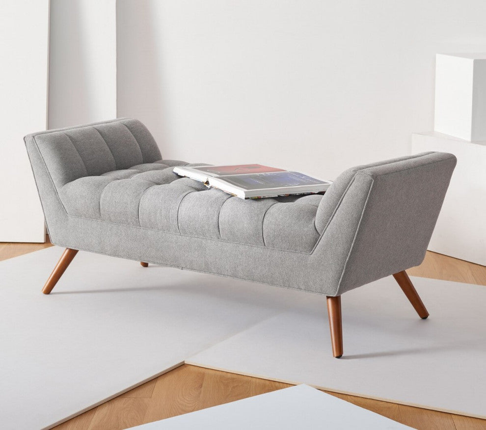 Safavieh Couture Damian Tufted Bench, Light Grey