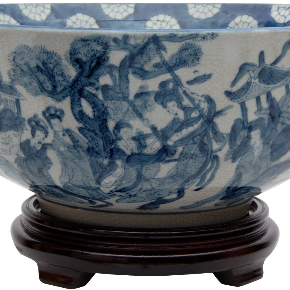 14" Ladies Blue and White Porcelain Bowl