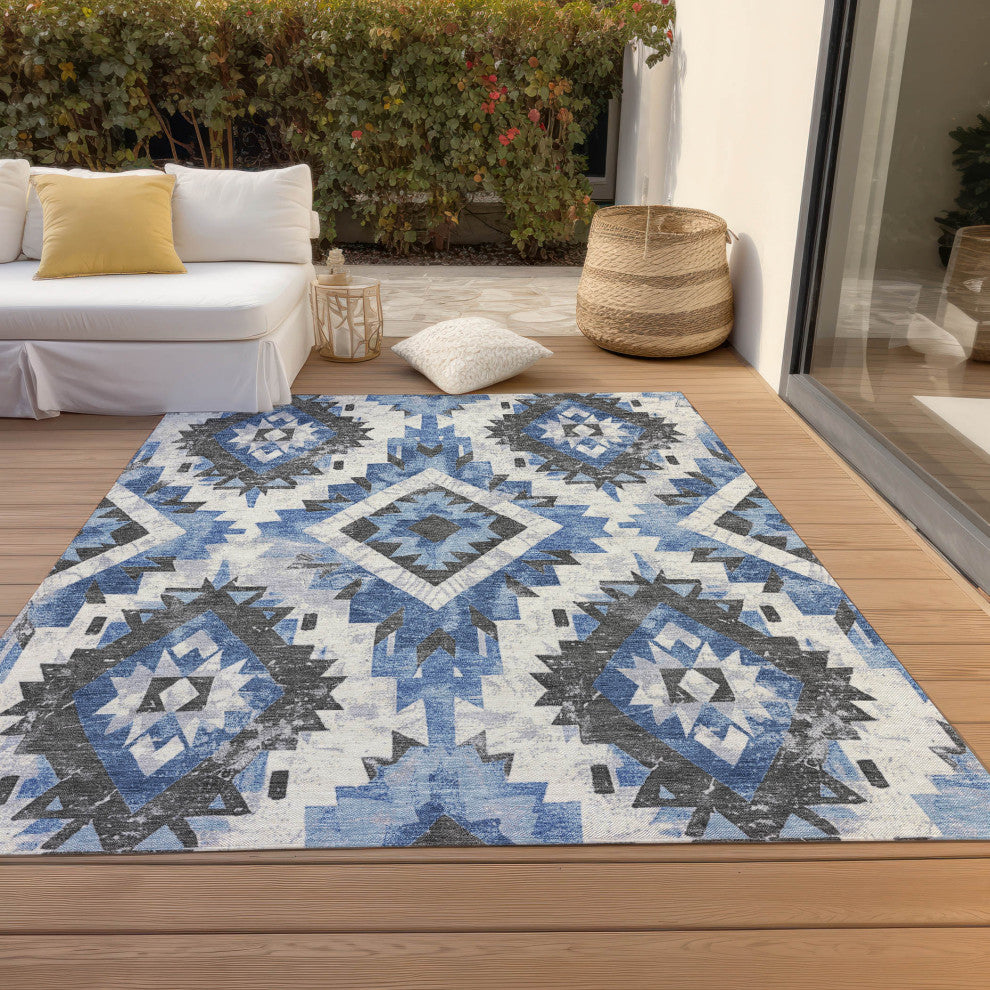 Machine Washable Indoor/Outdoor Chantille ACN1878 Blue 10' x 14' Rug