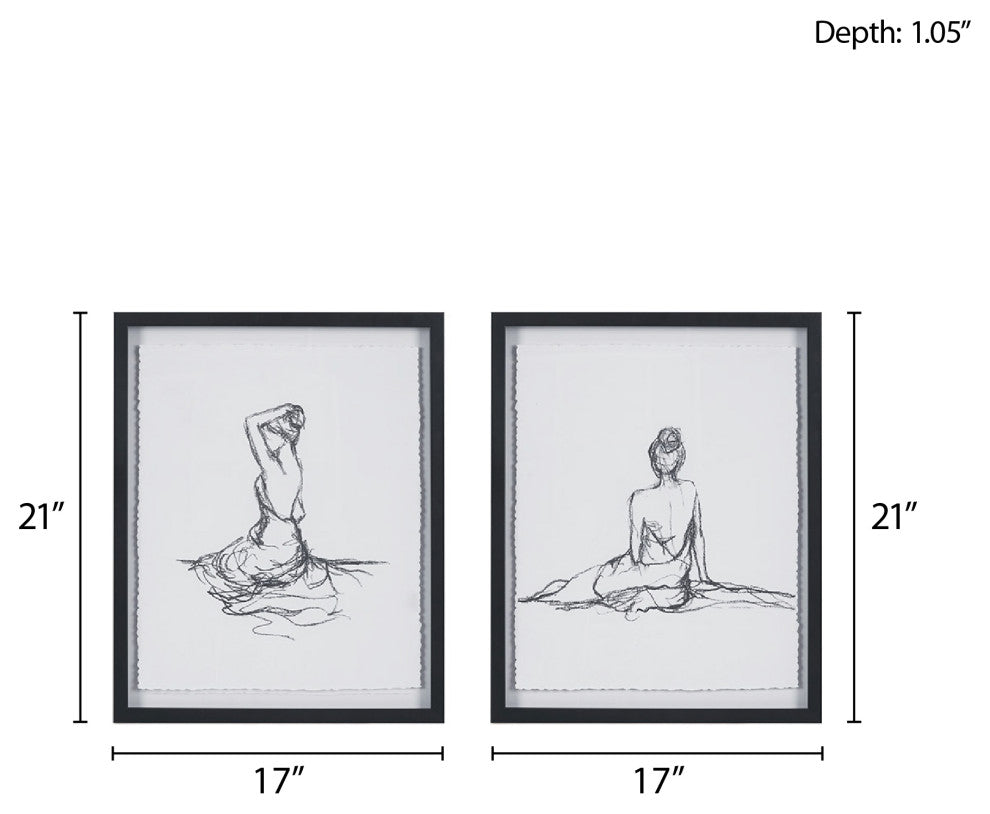 Madison Park Feminine Figures Deckle Edge Sketch 2-Piece Framed Wall Art Set
