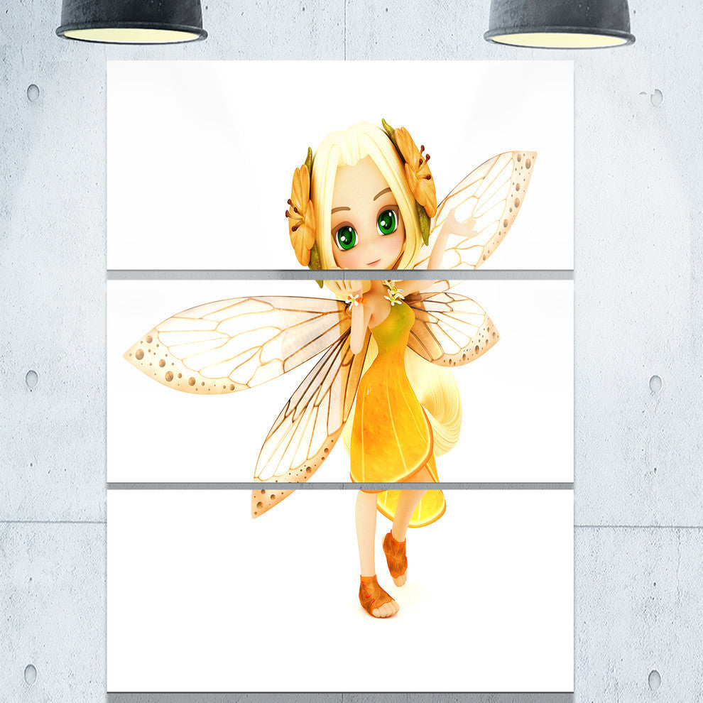 "Fairy Woman With Yellow Wings" Painting Metal Wall Art, 3 Panels, 28"x36"