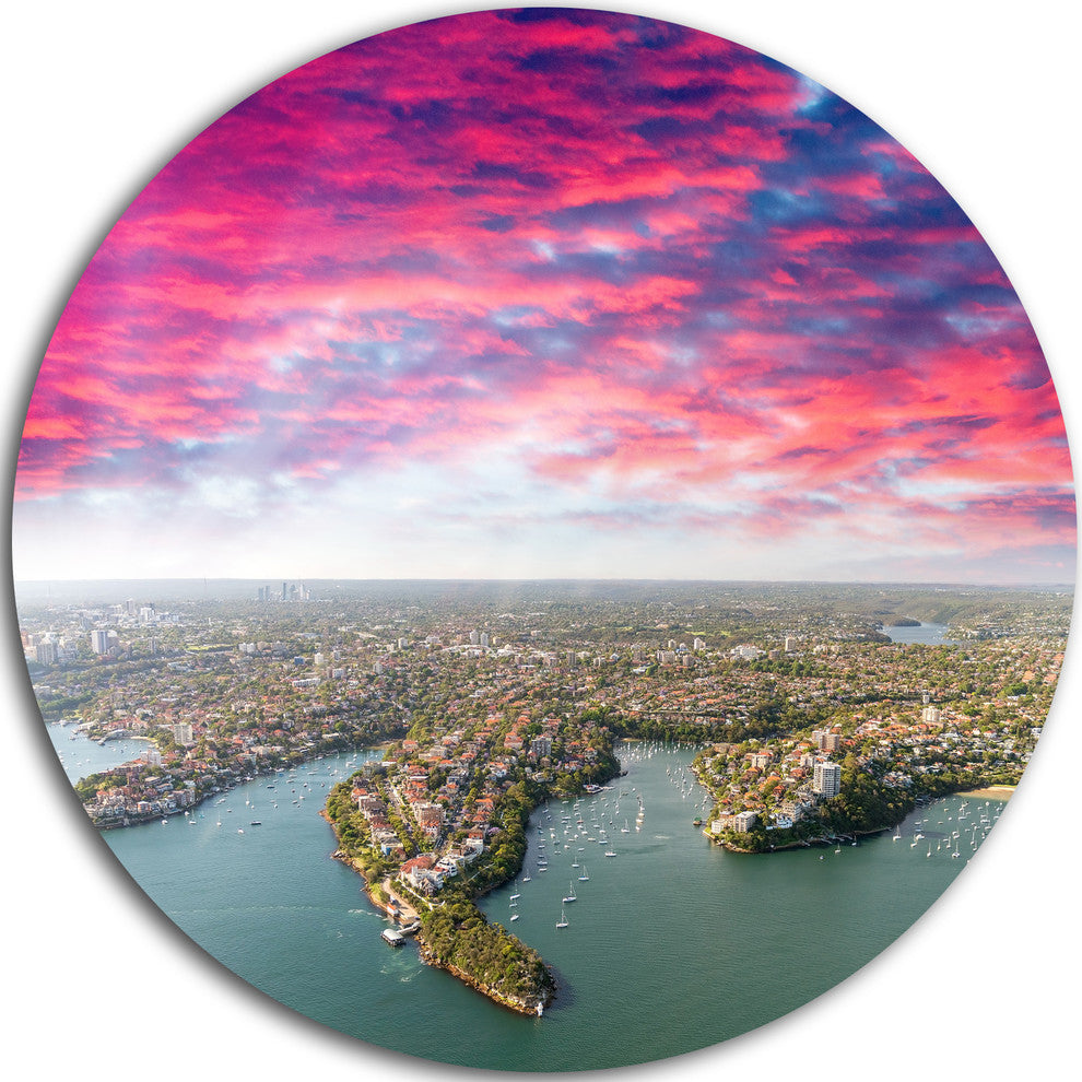 Sydney Under Red Cloud, Cityscape Photo Large Disc Metal Wall Art, 38"