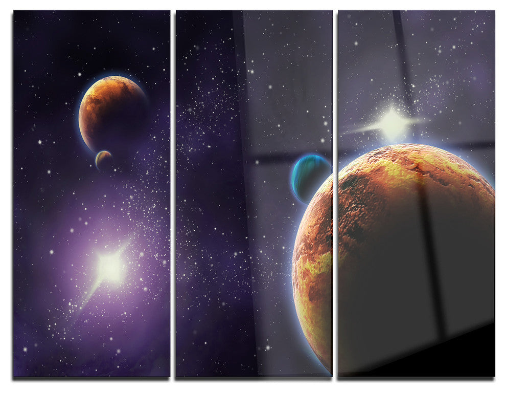 "Planets in Deep Dark Space" Metal Wall Art, 3 Panels, 36"x28"