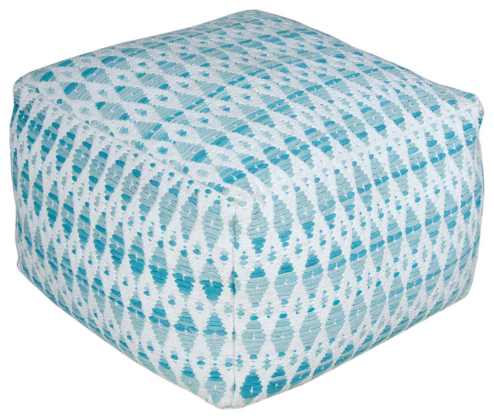 Microfiber Blue and White Pouf Ottoman Diamonte Tye Dye Pattern