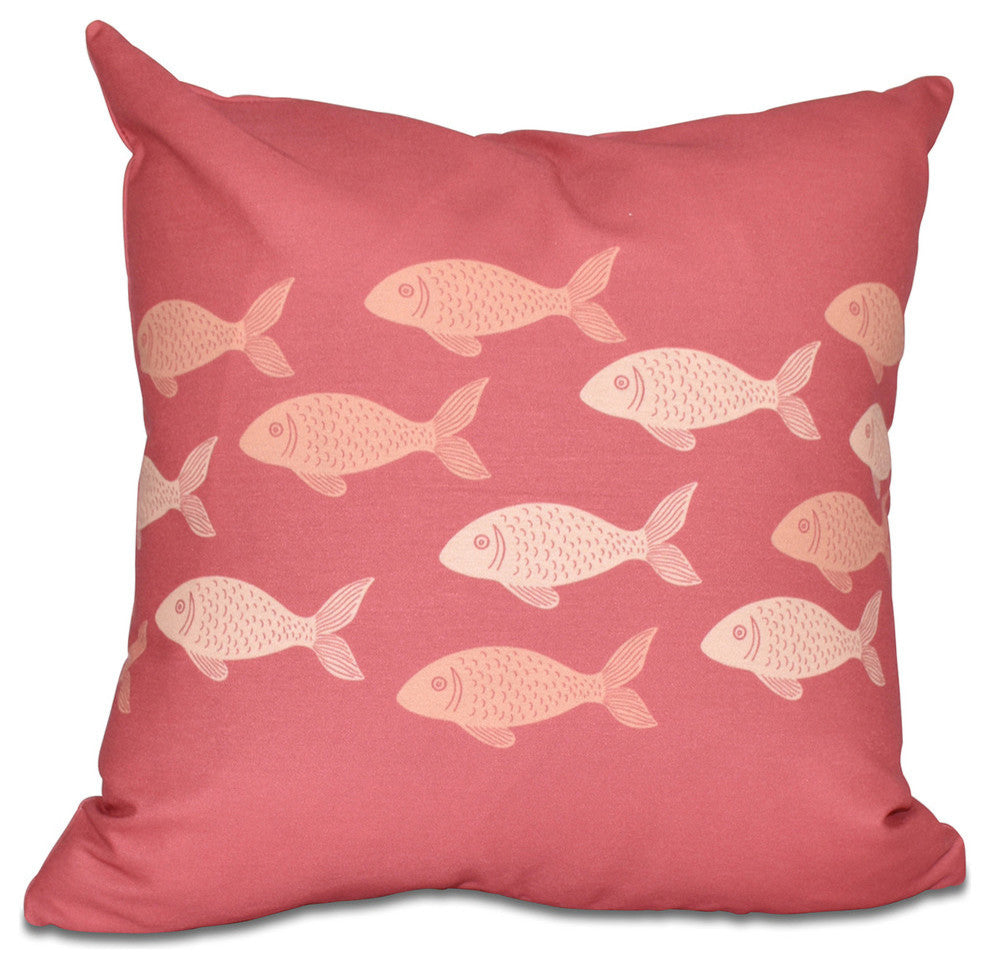 Fish Line, Animal Print Pillow, Coral, 16"x16"