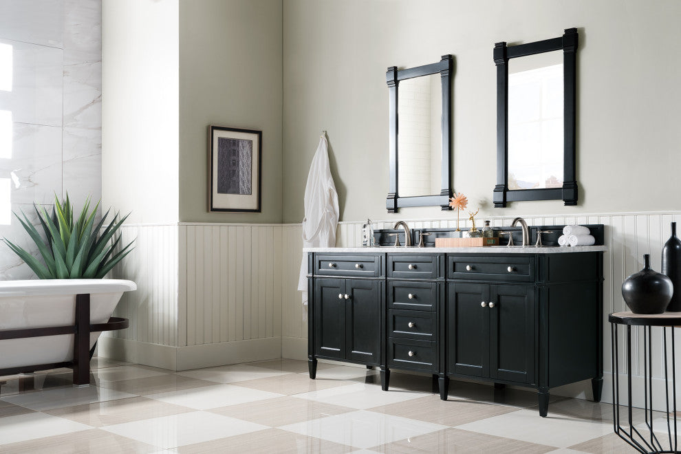 Brittany 72" Black Onyx Double Vanity, Carrara Marble