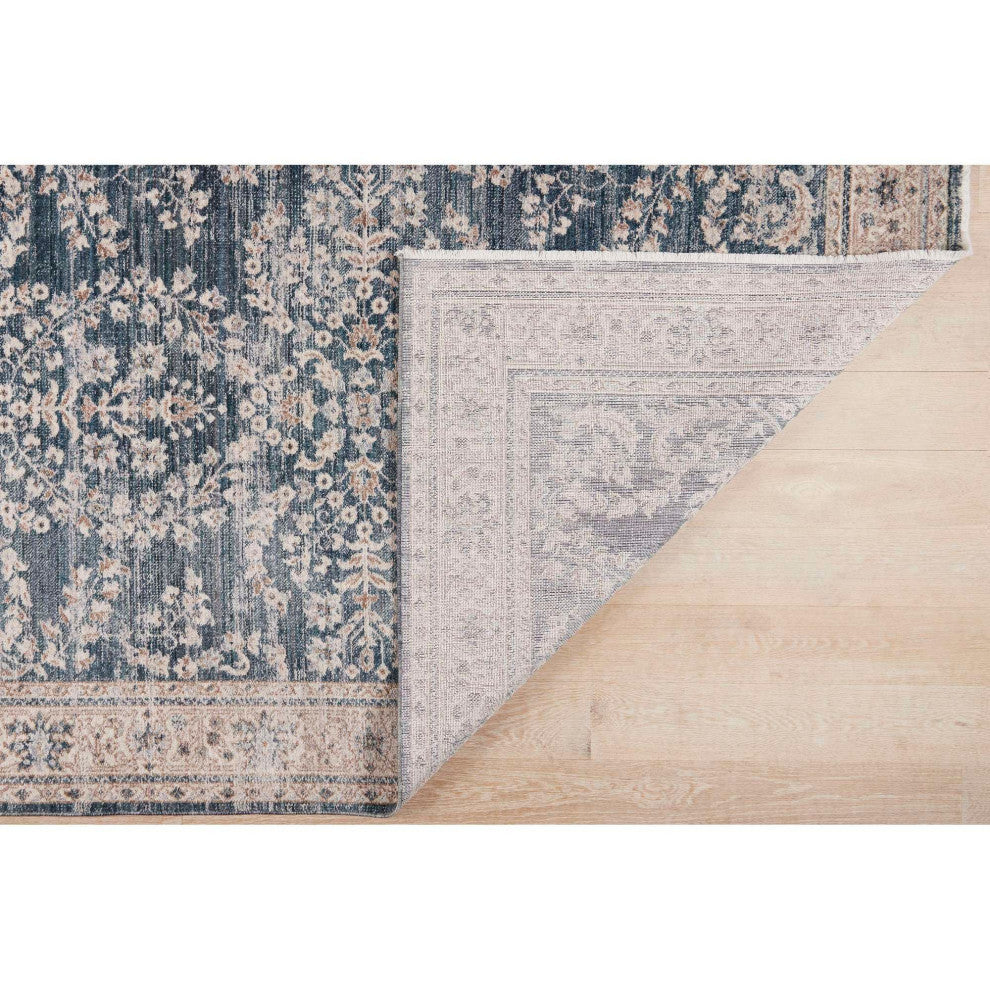 Heirloom Antique Floral Area Rug, Navy, 2'2"x7'6"