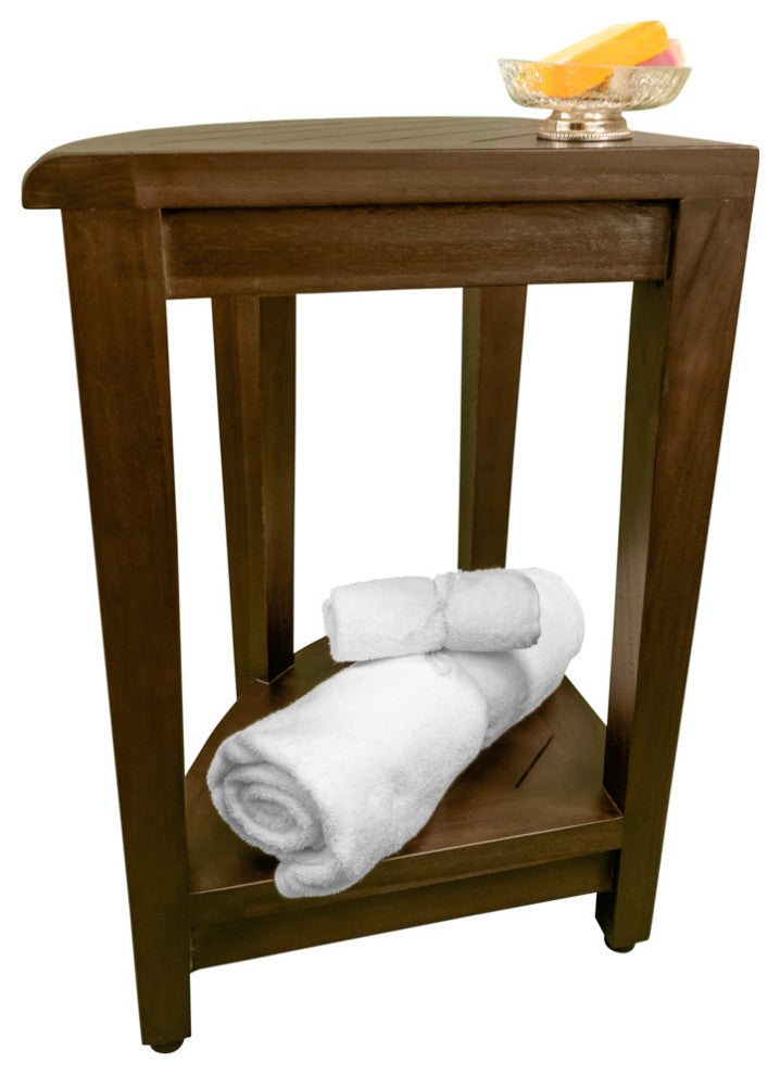 Oasis Teak Corner Shower Stool, Table With Shelf, 16"x18"