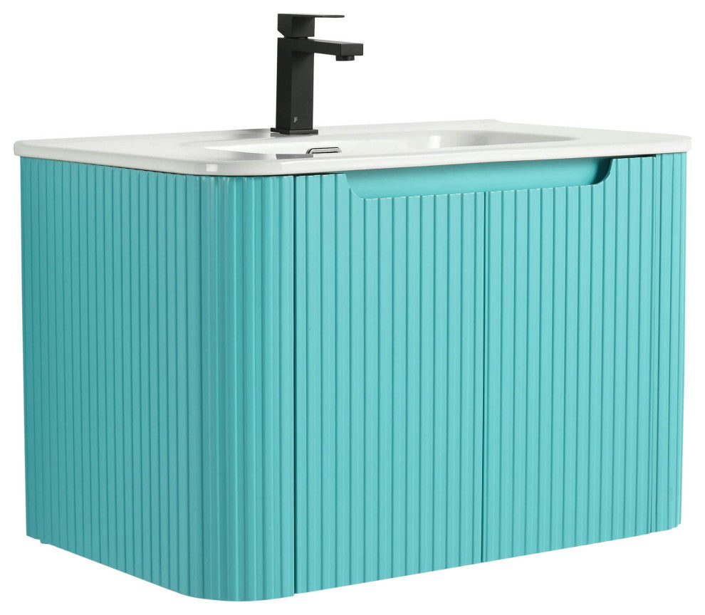 Caskvalley Bath Vanity, Straight Fluted Design Sink Included, Tiffany Blue, 30"