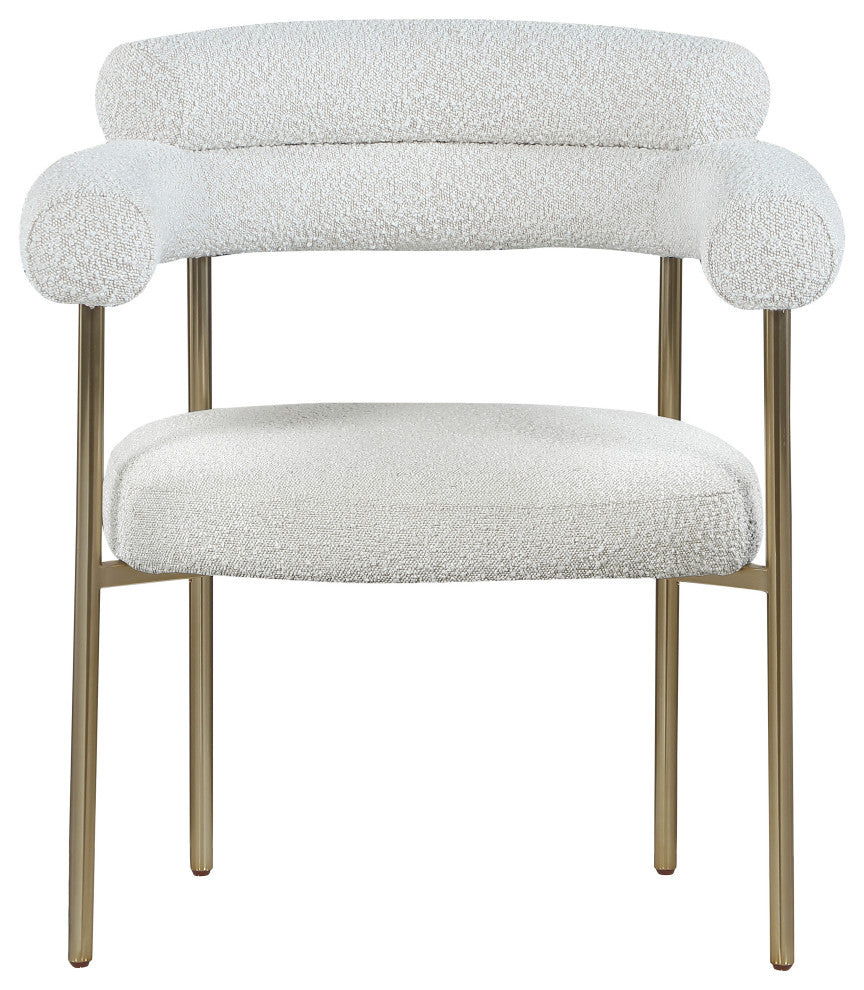 Blake Upholstered Dining Chair, Cream, Boucle Fabric, Brushed Brass, Set of 2