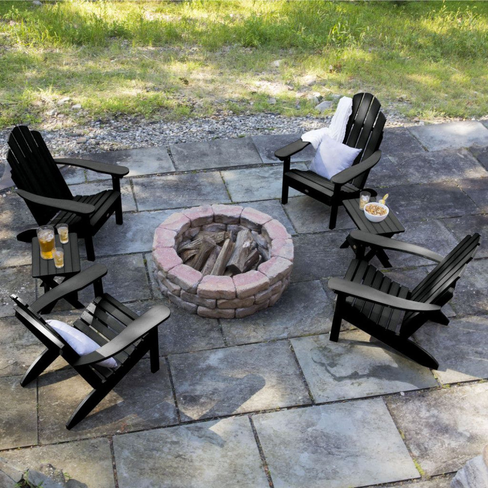 4 Classic Westport Adirondack Chairs, 2 Folding Side Tables, Black