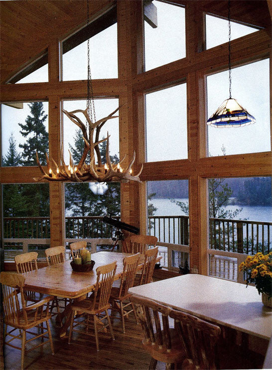 Elk Single Tier Deer Antler Chandelier Light, Extra Large, Rawhide Shades
