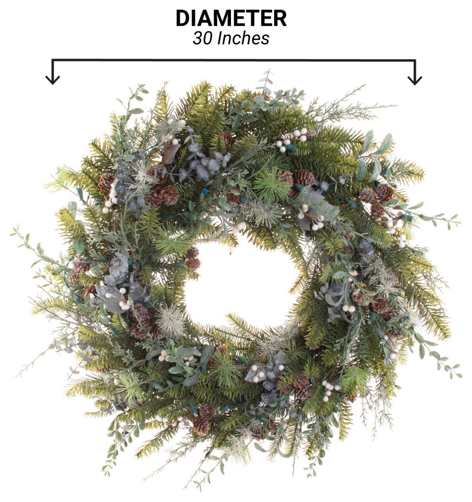 30" Lighted Christmas Wreath, Rustic White Berry