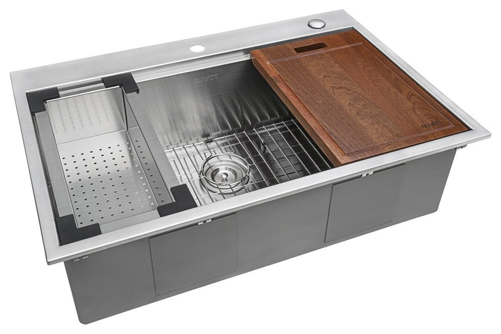 Ruvati 33" Workstation Drop-in Stainless Steel Kitchen Sink, RVH8003