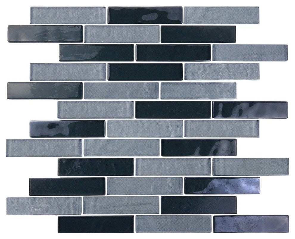 Landscape 12"x12" Textured Glass Linear Mosaic Tile,Gray, Set of 12