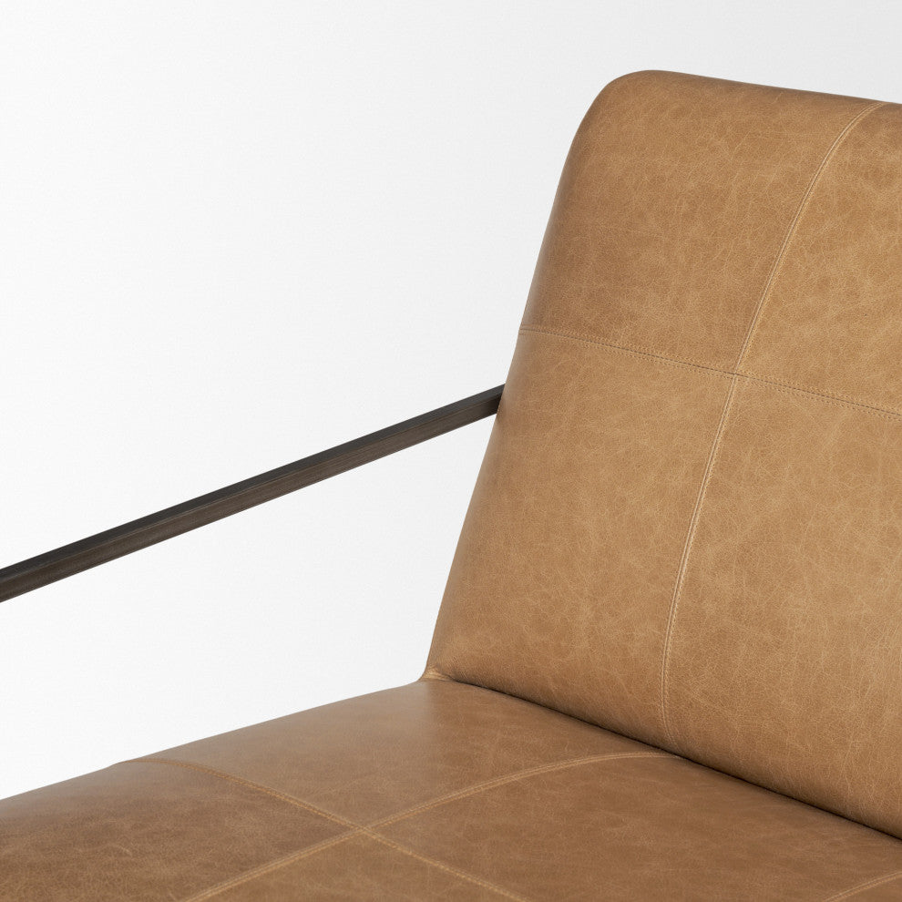 Stratton Gunmetal With Genuine Brown Leather Upholstered Accent Chair