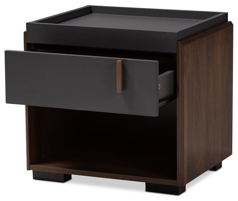 Rikke Two-Tone Gray and Walnut Wood 1-Drawer Nightstand