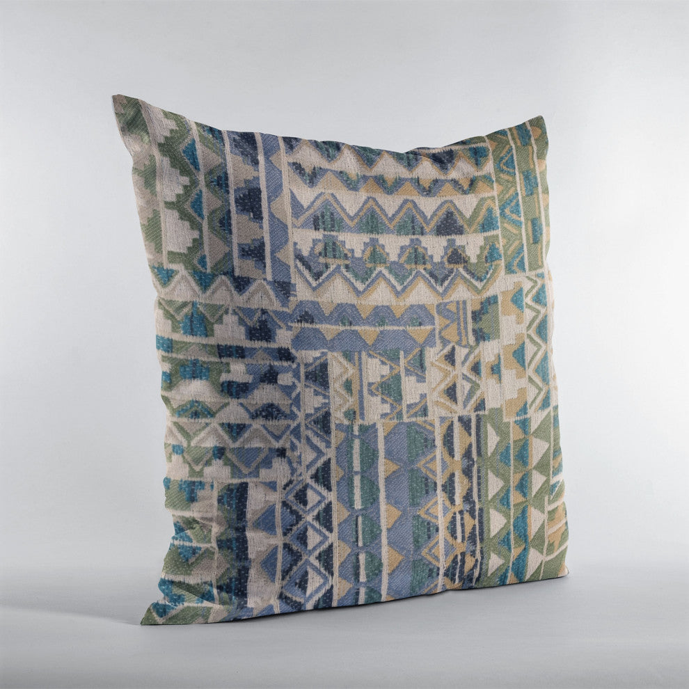 Plutus Blue Pyramids Border Luxury Throw Pillow, 20"x20"