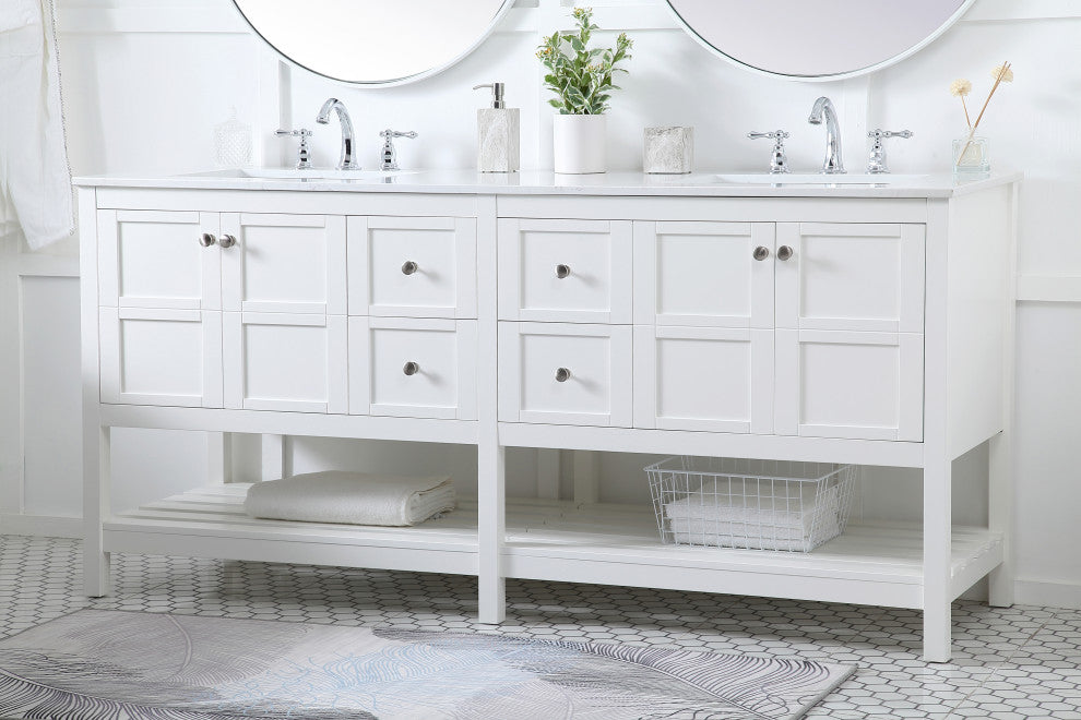 White 72" Double Sink Bathroom Vanity