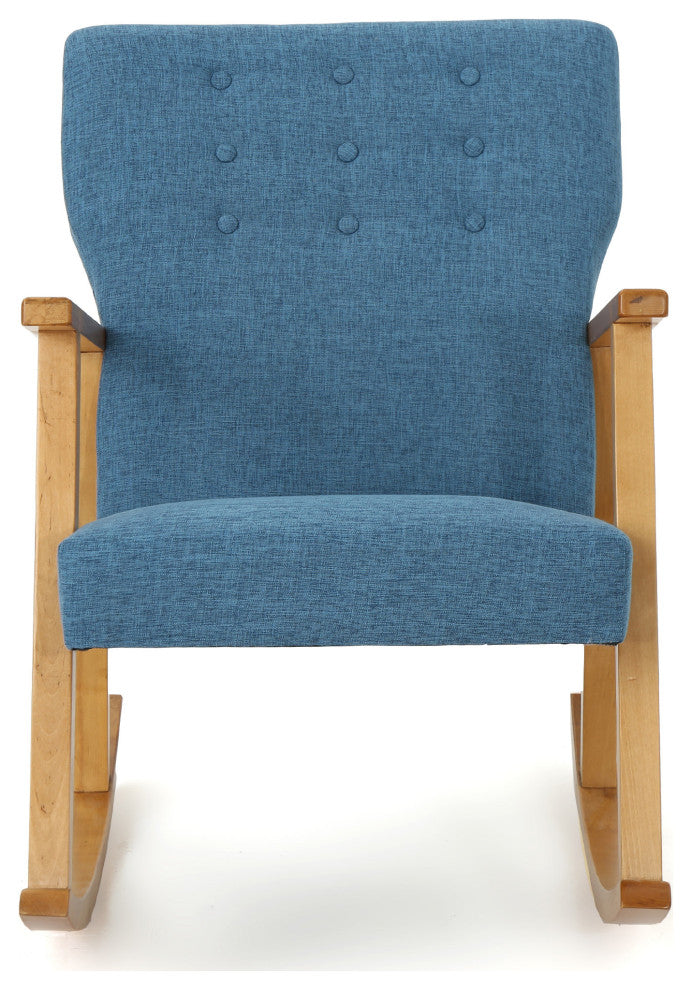 GDF Studio Hank Mid Century Modern Fabric Rocking Chair, Muted Blue