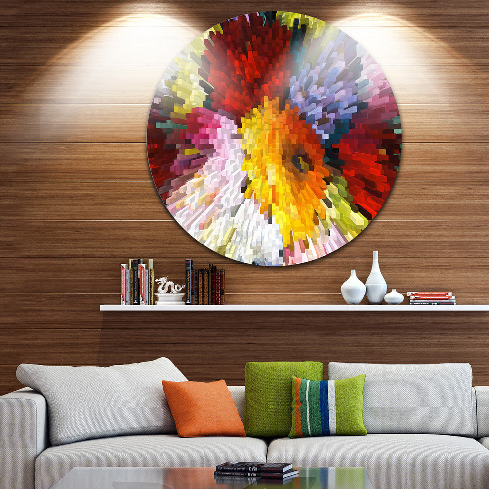 Extrusive 3D Fabric Flowers, Floral Art Disc Metal Wall Art, 23"