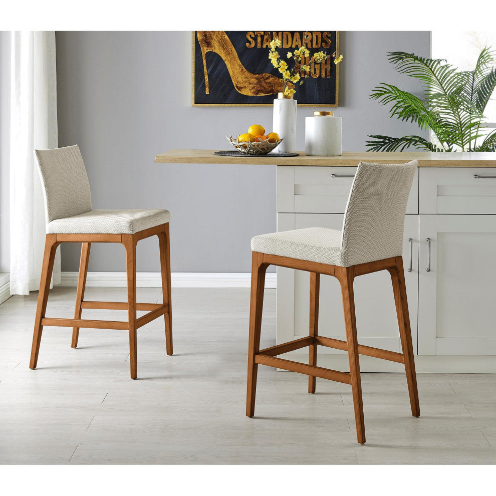Devon Counter stool Walnut LegsSet of 2, Cardiff Cream, Fabric