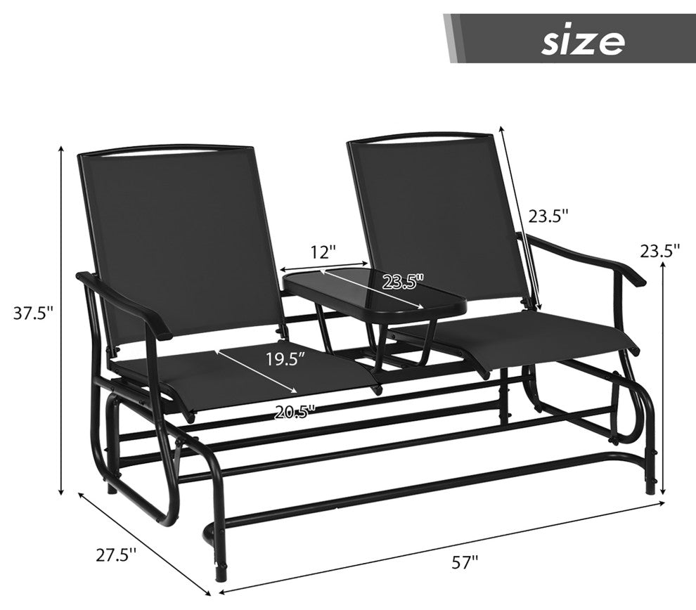 Costway 2 Person Outdoor Patio Double Glider Chair Loveseat Rocking Black