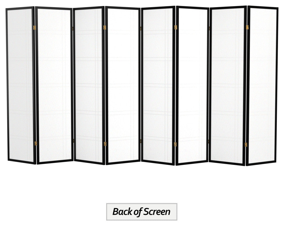6' Tall Double Cross Shoji Screen, Black, 8 Panels