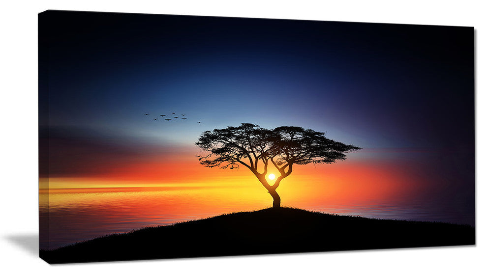 "Beautiful Sunset Over Lonely Tree" Extra Large Wall Art Landscape, 40"x20"