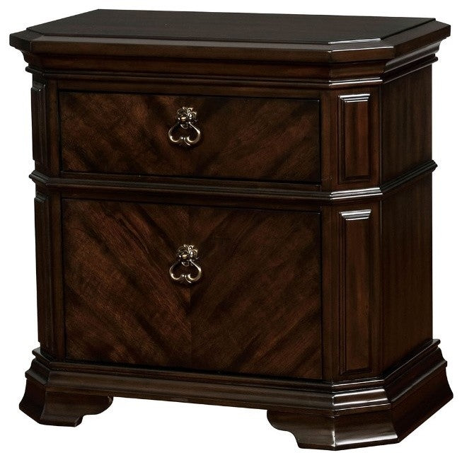 Benzara BM186349 Two Drawer Solid Wood Nightstand with Clipped Corner, Brown