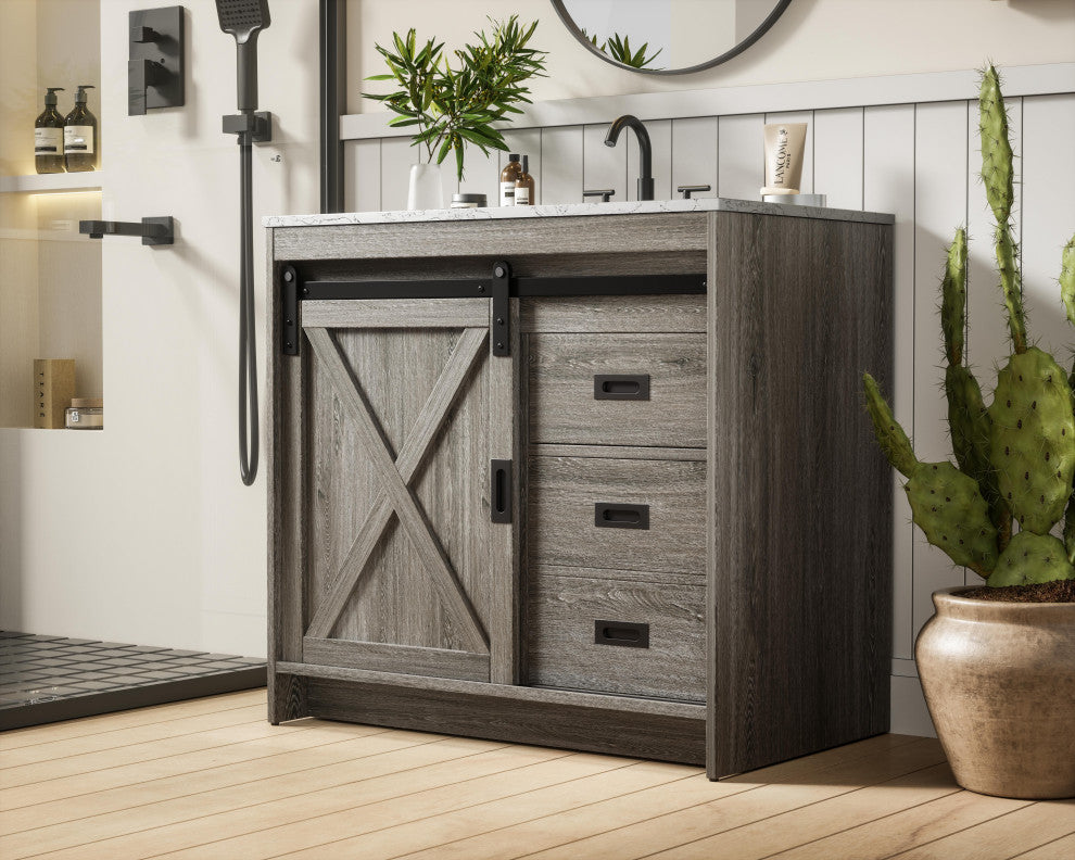 Home Living 36" Single Bathroom Vanity, Rustic Grey
