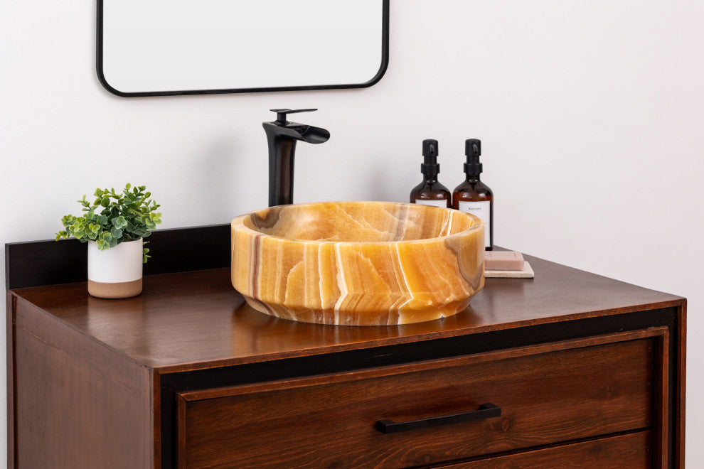 Natural Stone Vessel Bathroom Sink, Burj Honey Onyx