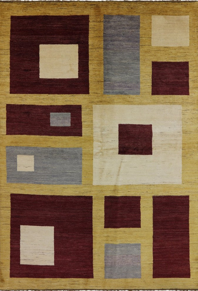 Gabbeh Geometric Multicolor Hand-Knotted Wool Rug, 7'x10'