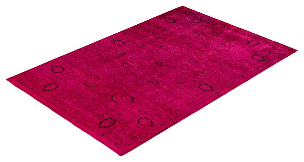 Overdyed One-of-a-Kind Hand-Knotted Area Rug Purple, 6' 1" x 9' 1"