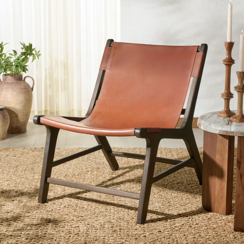 Safavieh Couture Alanarose Leather Accent Chair, Brown/Walnut