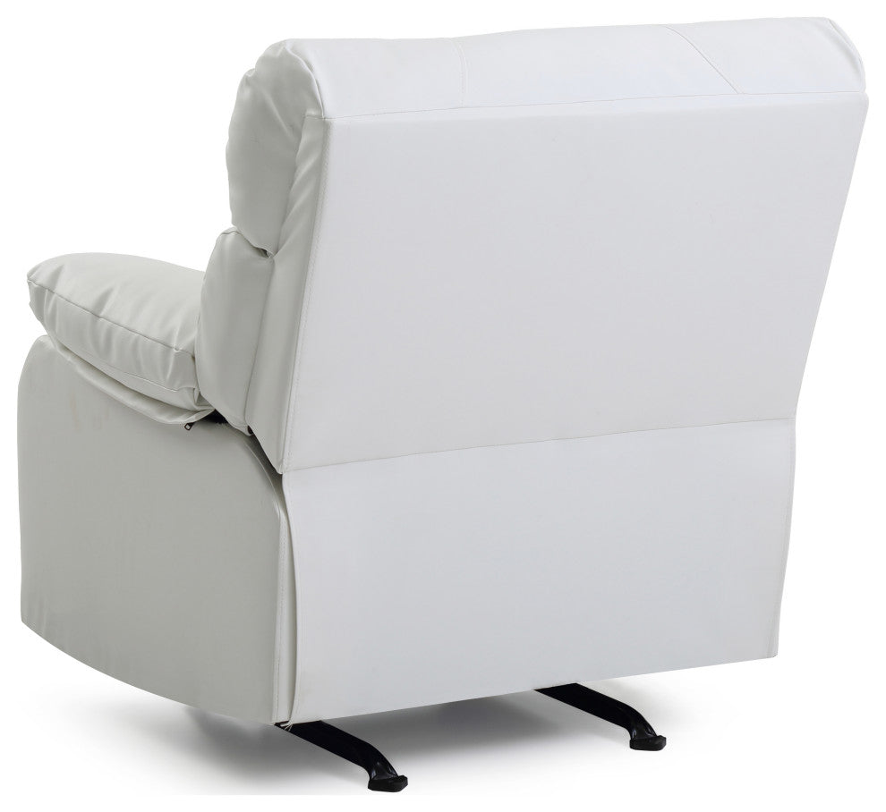 Clarke Rocker Recliner, White/Faux Leather