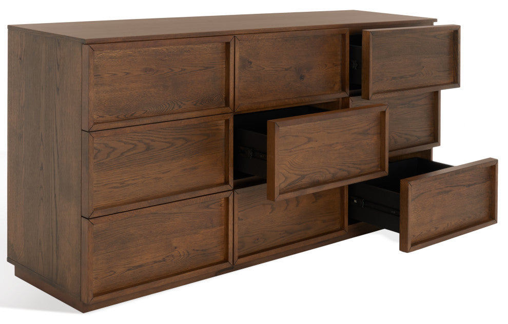 Safavieh Couture Zeus 9 Drawer Dresser, Medium Oak