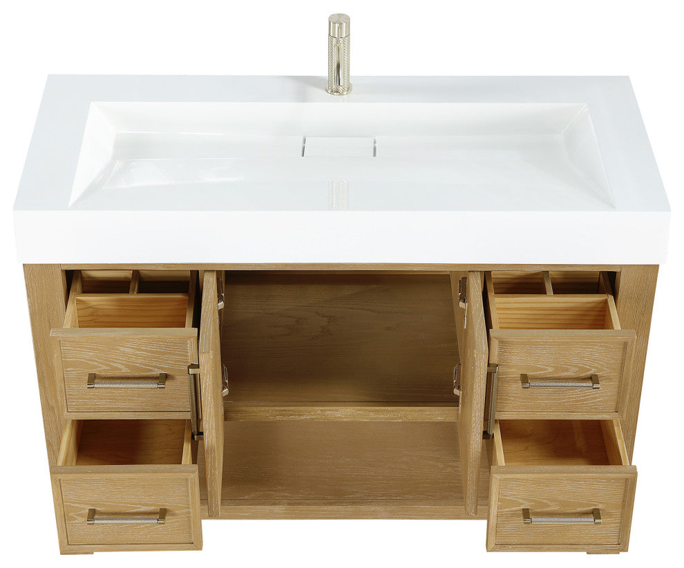 Vera Bath Vanity with Stone Top, Washed Ash Grey, 48", Single Vanity, No Mirror