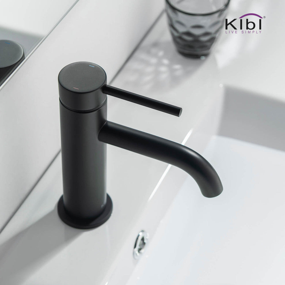 Circular Brass Single Handle Bathroom Faucet KBF1008, Matte Black, With Drain