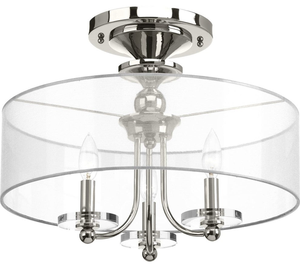 Marche' Collection 3-Light Semi-Flush Convertible, Polished Nickel