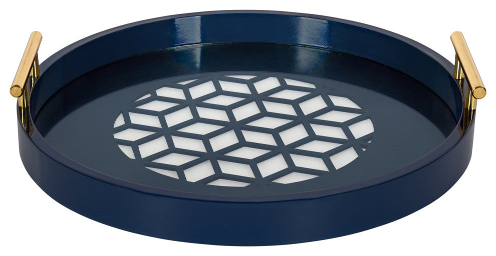 Caspen Round Decorative Tray, Navy Blue 15.5" Diameter