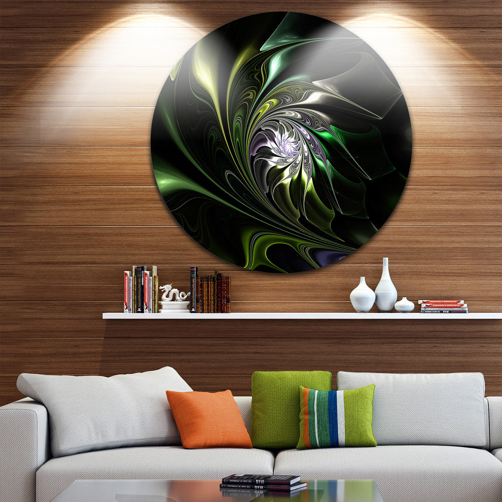 Multi-Colored Green Stained Glass, Floral Round Metal Wall Art, 36"