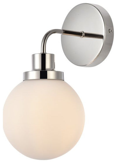 Helen 1-Light Bath Sconce, Polished Nickel With Frosted Shade